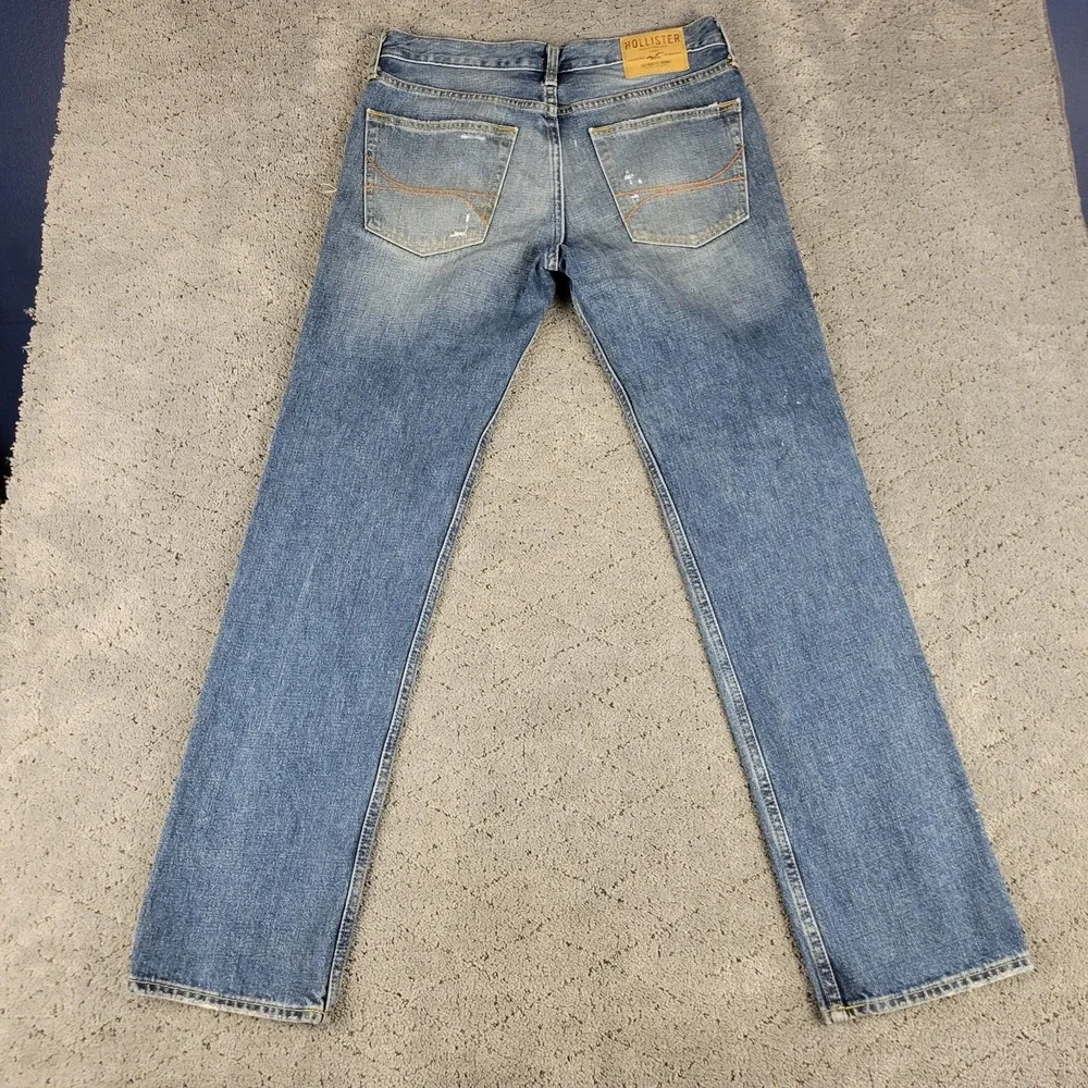 Hollister Jeans Mens 32x32 Blue Slim Straight Button Fly Distressed Mid Rise